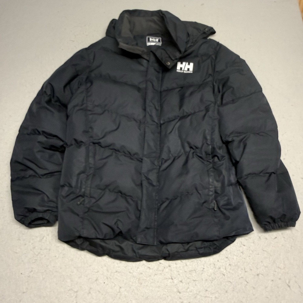HELLY HANSEN Men's Med Duck Down/Feather Hooded Puffer Jacket Dark Blue